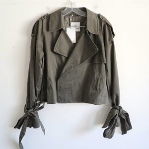 Anine Bing Olive Green Tie-Sleeve Trench Jacket